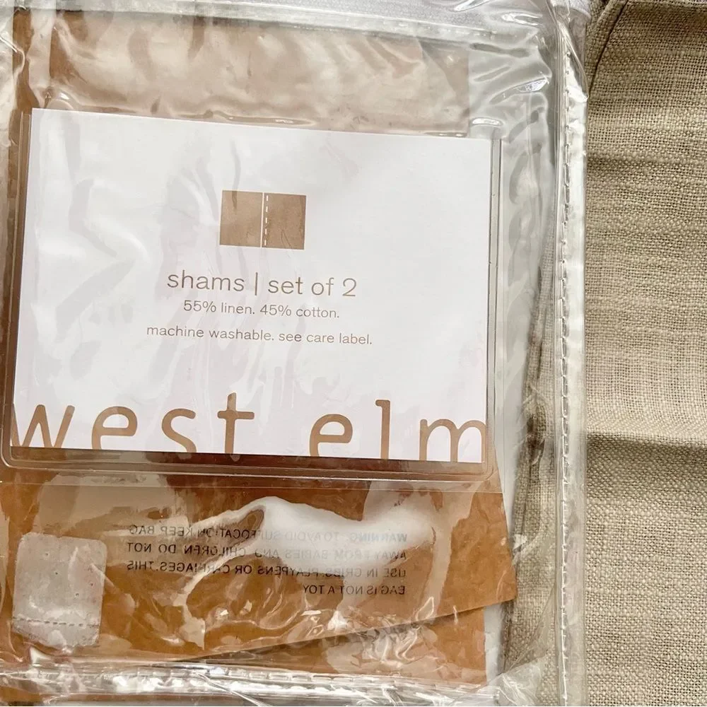 West Elm Dark Flax Warm Gray Melange Linen Cotton Blend Pillow Shams NWT